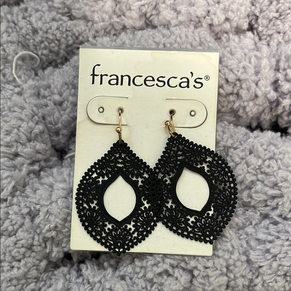 Francesca's Black Filigree Teardrop Earrings